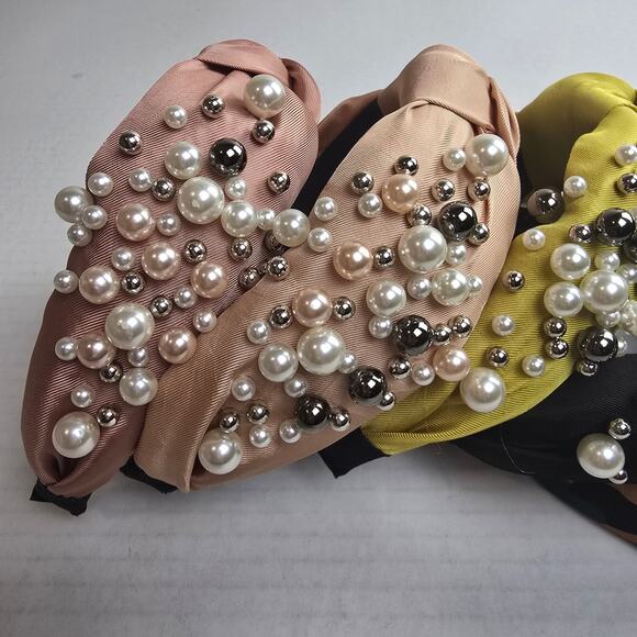 Headband Bundle of 5 Animal Print Pearls Black Chartreuse Blush Rose Tan Green - Picture 5 of 5